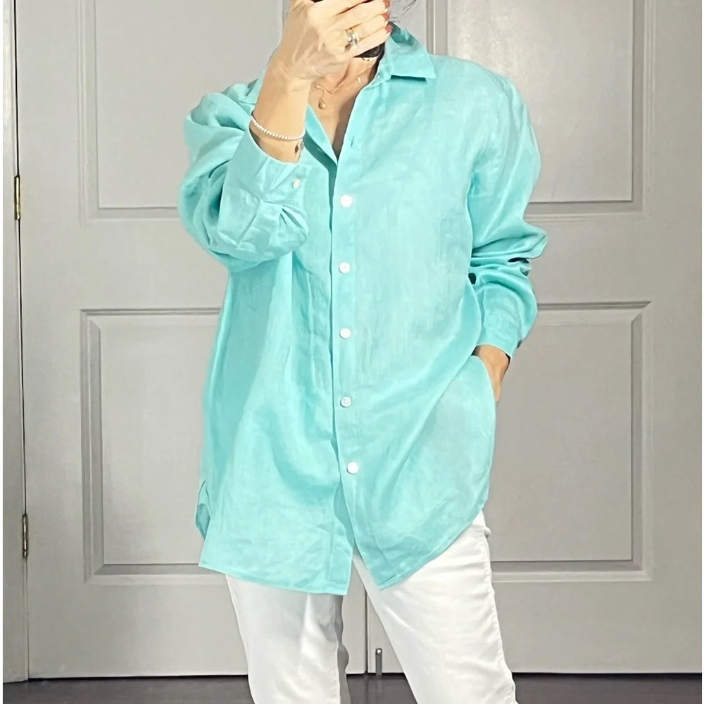 J Jill 100% linen Button Down Shirt size S